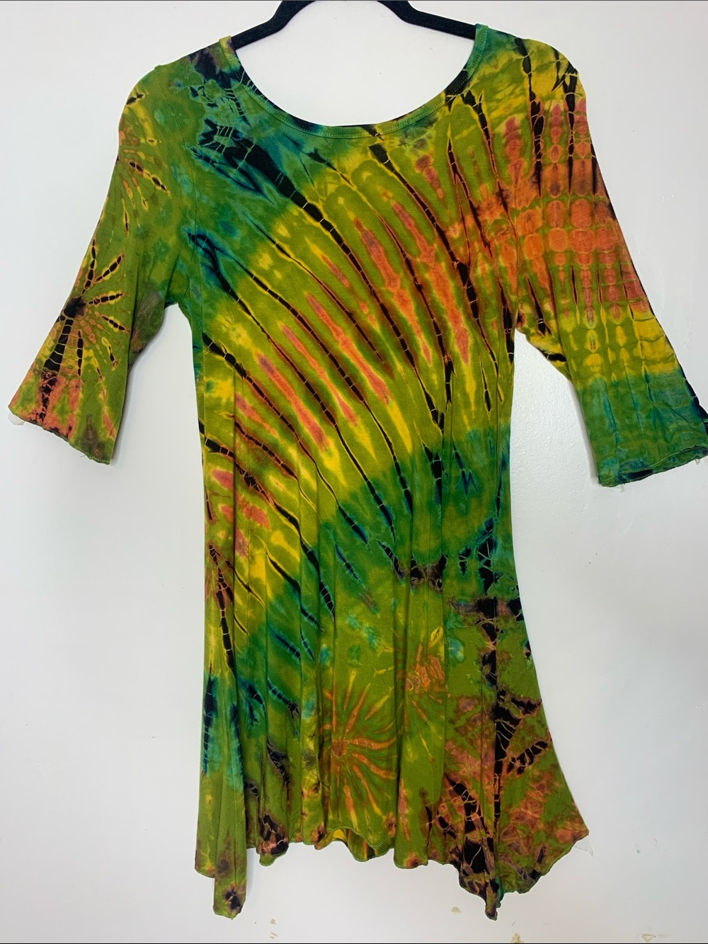 Kathmandu Imports Dress Greem multicolor Tye dye hippie boho artsy S/M fall